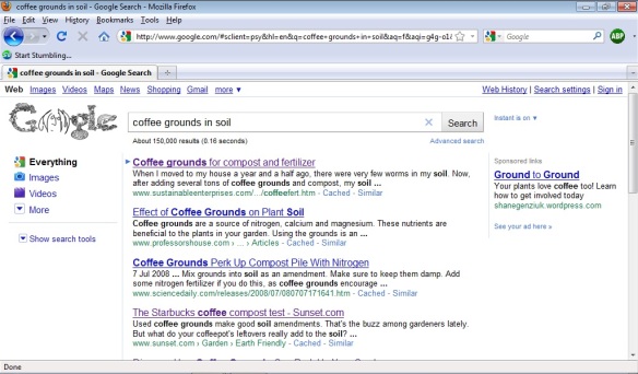 Coffee grounds appearing on google for ground to ground