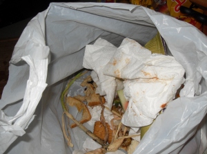 Bag of food scraps in the kitchen