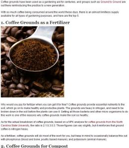 post on top 5 uses for spent coffee grounds