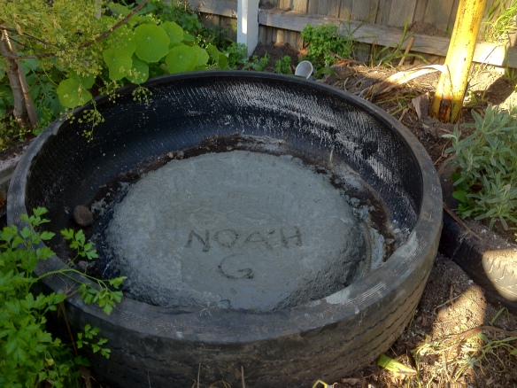 pond made from a bus tire