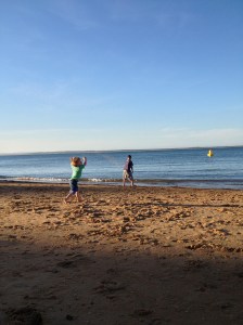 playing at the beach