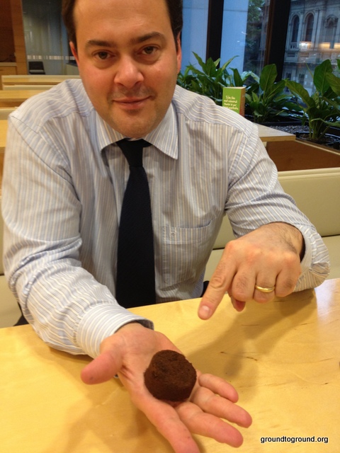 shane at work with coffee grounds