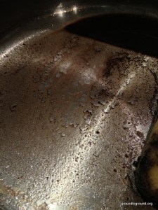 coffee grounds in pan